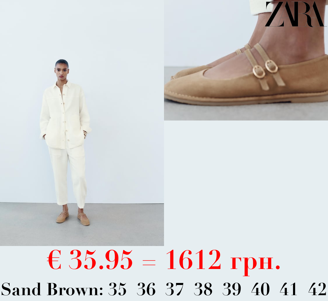 SPLIT LEATHER BALLET FLATS WITH DOUBLE STRAP