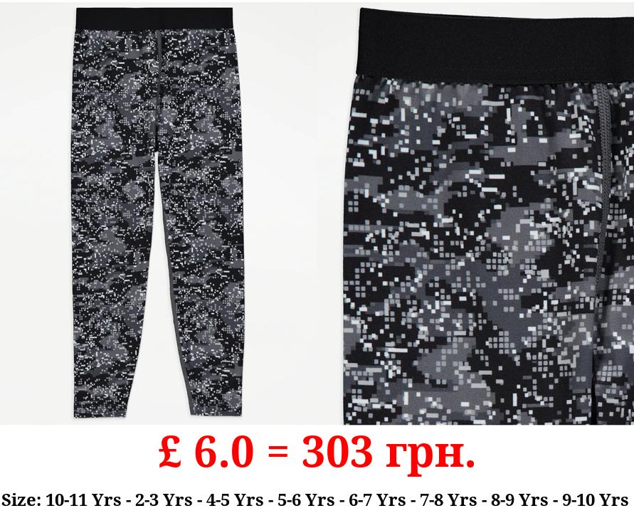 Grey Grid Print Base Layer Thermal Leggings
