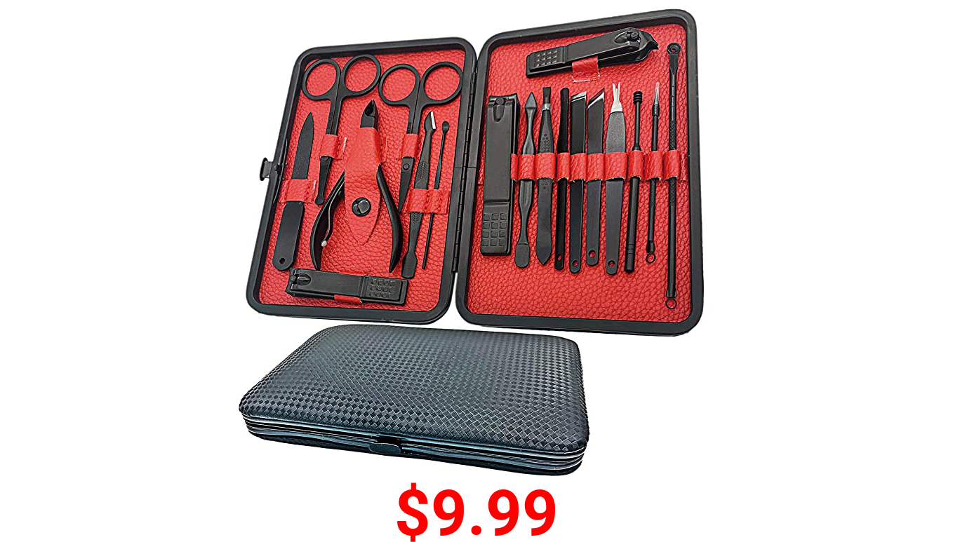 Manicure Set-18 In 1 Stainless Steel Nail Care Set-Professional Ingrown Toenail Clipper Grooming Tool-Pedicure Kit & Toe Nail Cutter-Thick Nail Scissors Toiletries with Cuticle Trimmer