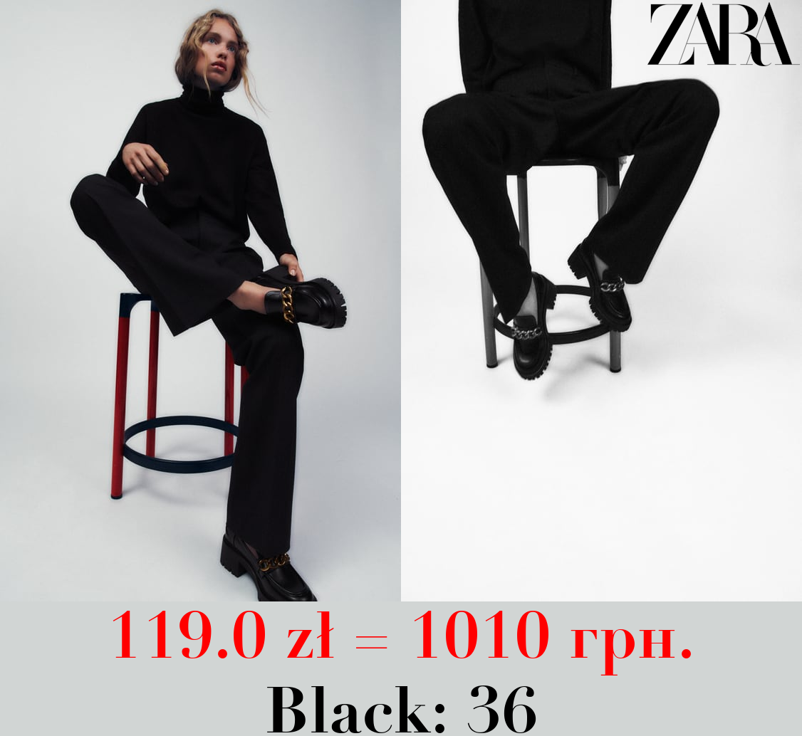 HIGH-HEEL LOAFERS WITH TRACK SOLE AND CHAIN