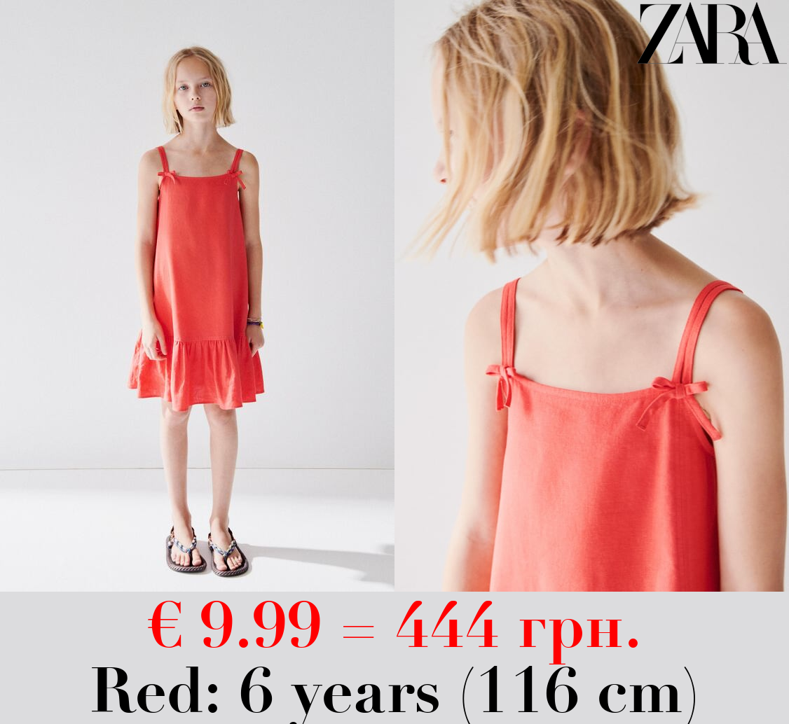 LINEN BLEND DRESS WITH BOWS