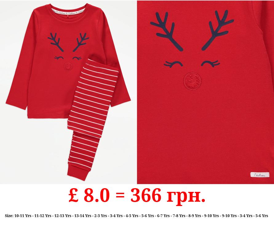 Red Reindeer Matching Kids Family Christmas Pyjamas