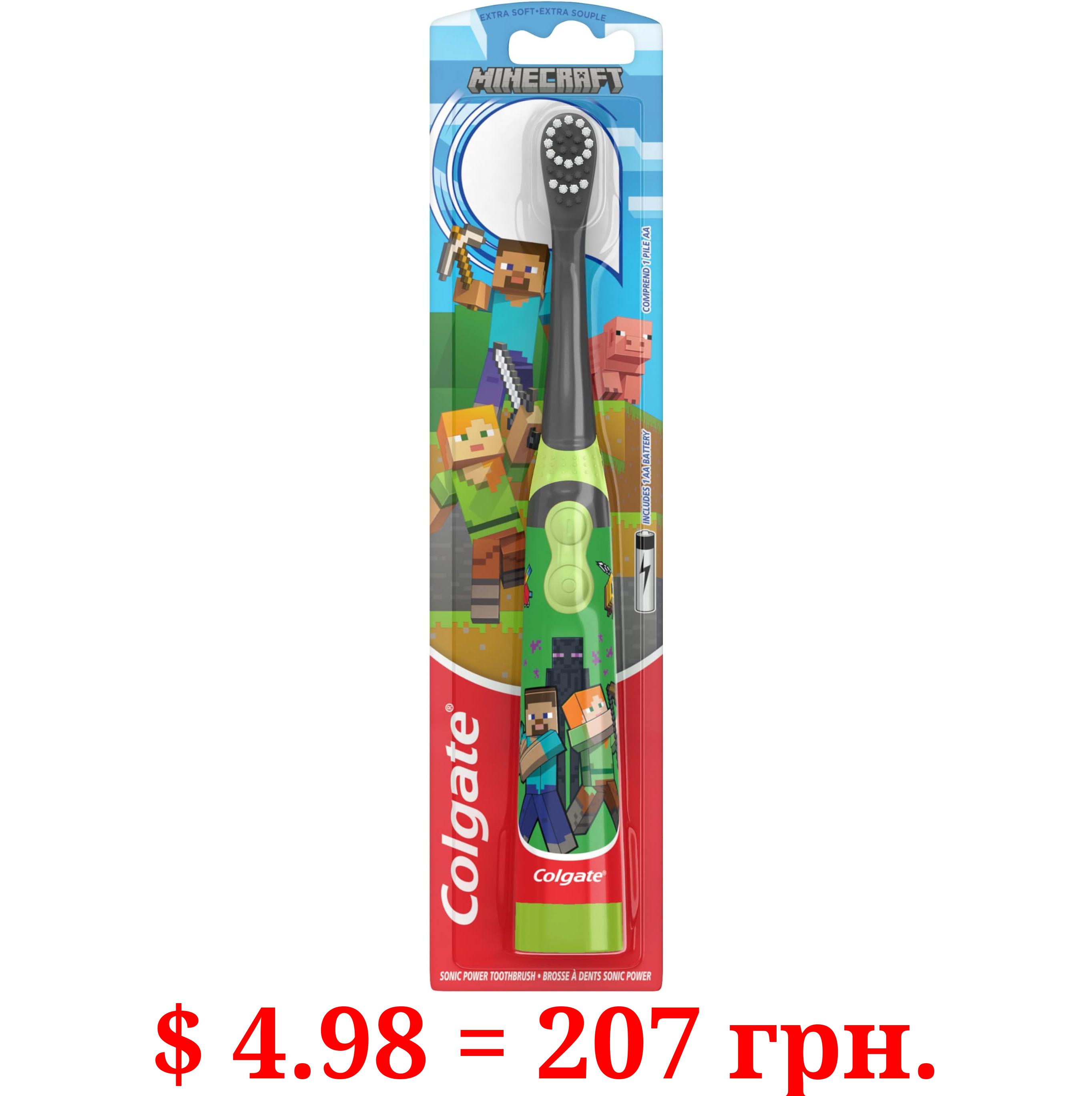 Colgate Kids Battery Powered Minecraft Toothbrush, Extra Soft Kids Battery Toothbrush with 1 AA Battery Included, Made for Ages 3 and Up, Features Easy On and Off Switch, Flat Lay Handle, 1 Count