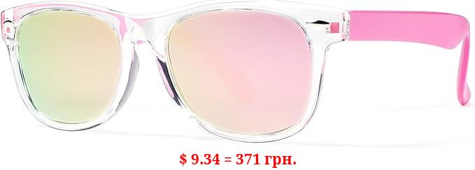 Pro Acme TPEE Rubber Flexible Kids Polarized Sunglasses for Baby and Children Age 3-10 (Crystal/Pink Mirrored Lens)