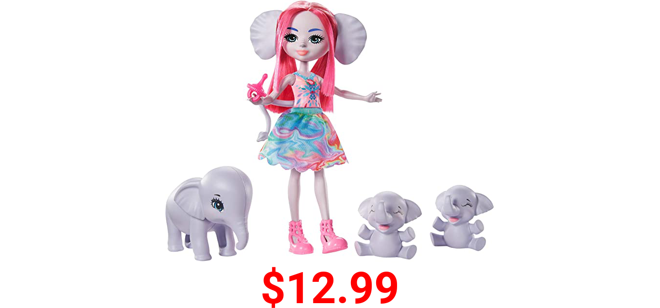 Enchantimals Family Toy Set, Esmeralda Elephant Doll (6-in) with 3 Elephant Animal Friends and 1 Pacifier Accessory, Sunny Savanna Collection, Great Gift for 3 to 8 Year Old Kids