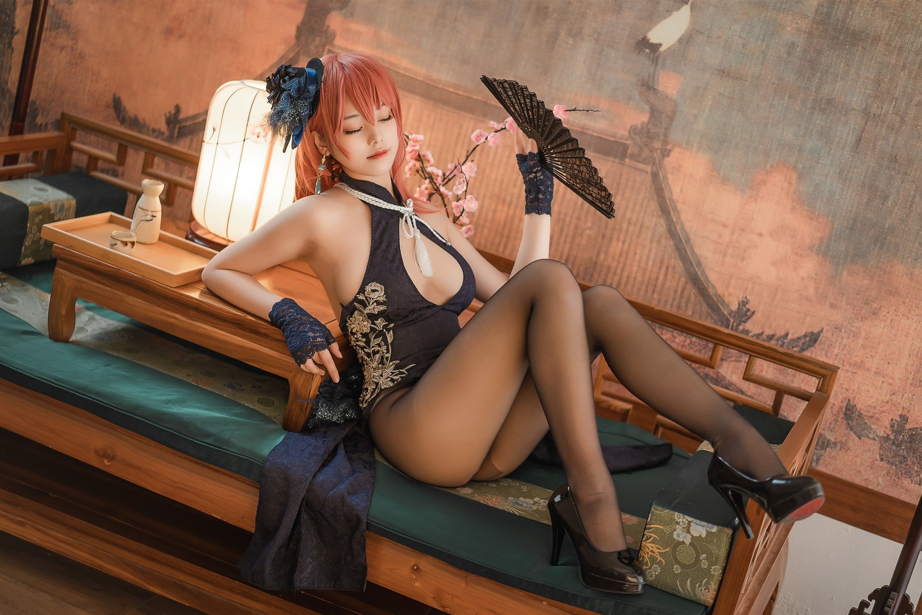 蜜汁猫裘 Cosplay 黑太子旗袍 19