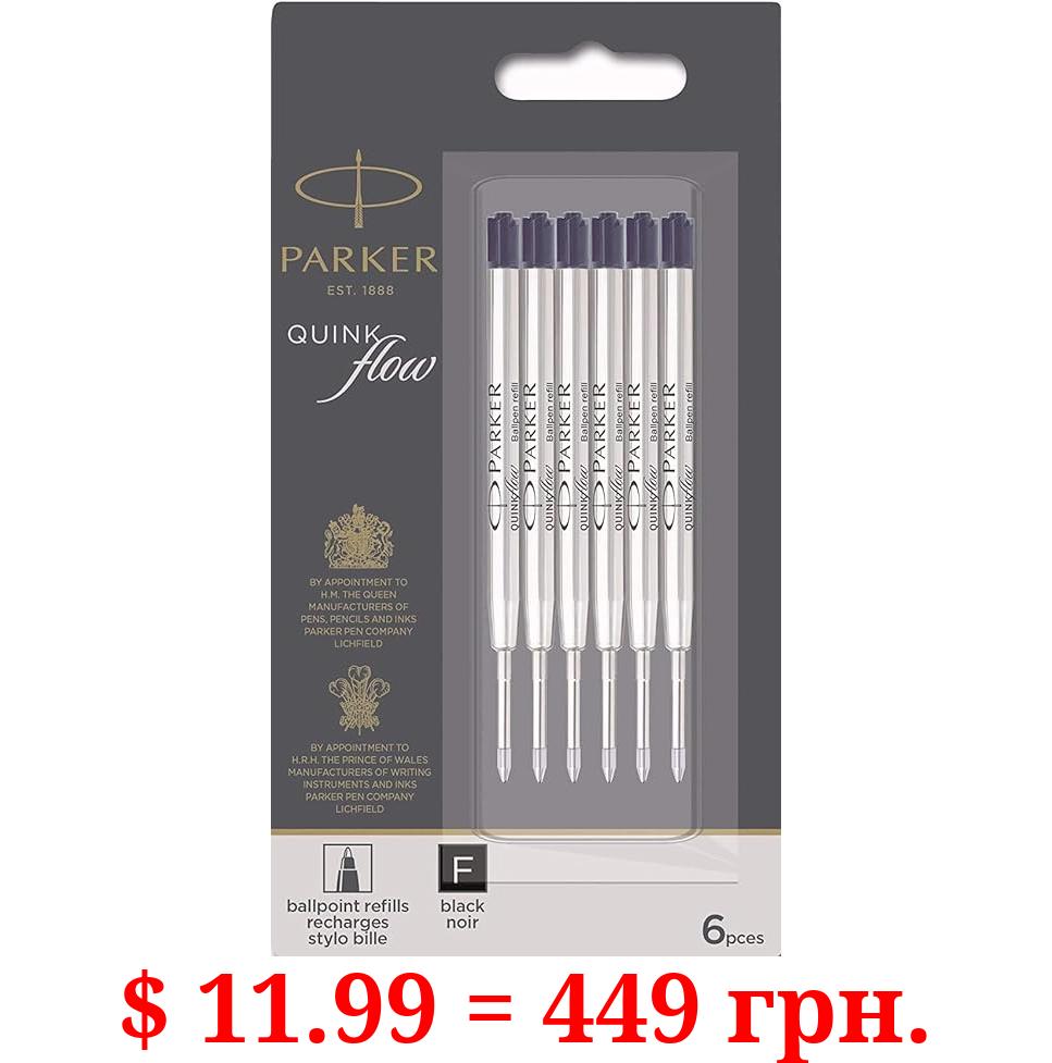 Parker QuinkFlow Ink Refill for Ballpoint Pens, Fine Point, Black Pack of 6 Refills (1782467)