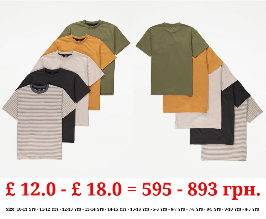 Neutral Stripe Pocket T-Shirts 5 Pack