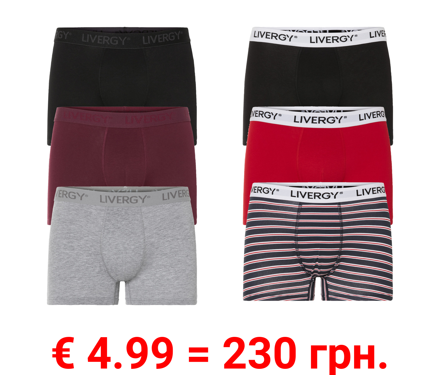 LIVERGY® Herren Boxerhorts, 3 Stück, mit hohem Baumwollanteil