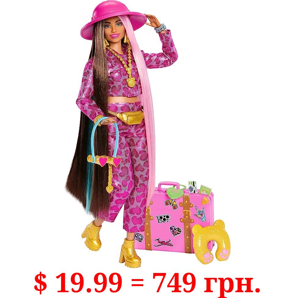 Barbie Doll with Safari Fashion, Barbie Extra Fly, Pink Animal Print Outfit and Pink Suitcase