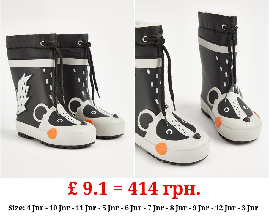 First Walkers Badger Print Cuffed Wellington Boots
