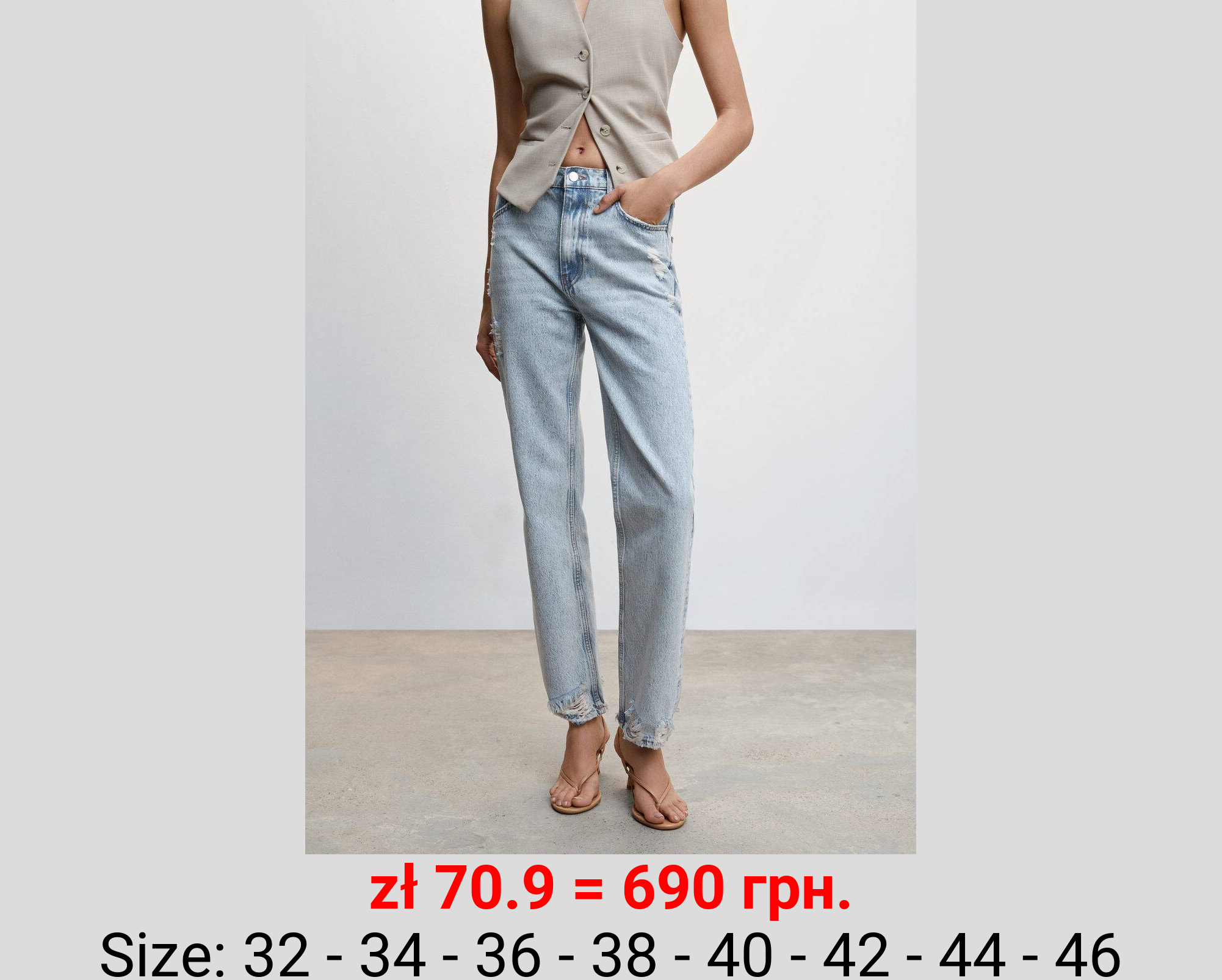 Jeans rectos rotos decorativos