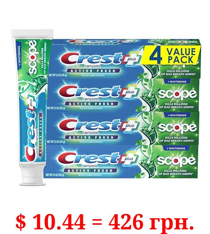 Crest Complete Active Fresh + Whitening Toothpaste, 5.5oz (Pack of 4)