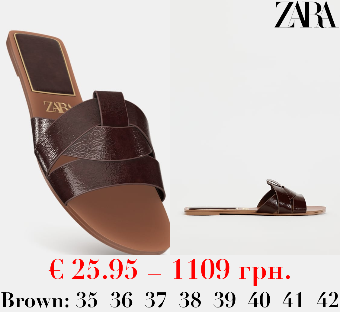 FLAT CRISS-CROSS LEATHER SLIDER SANDALS