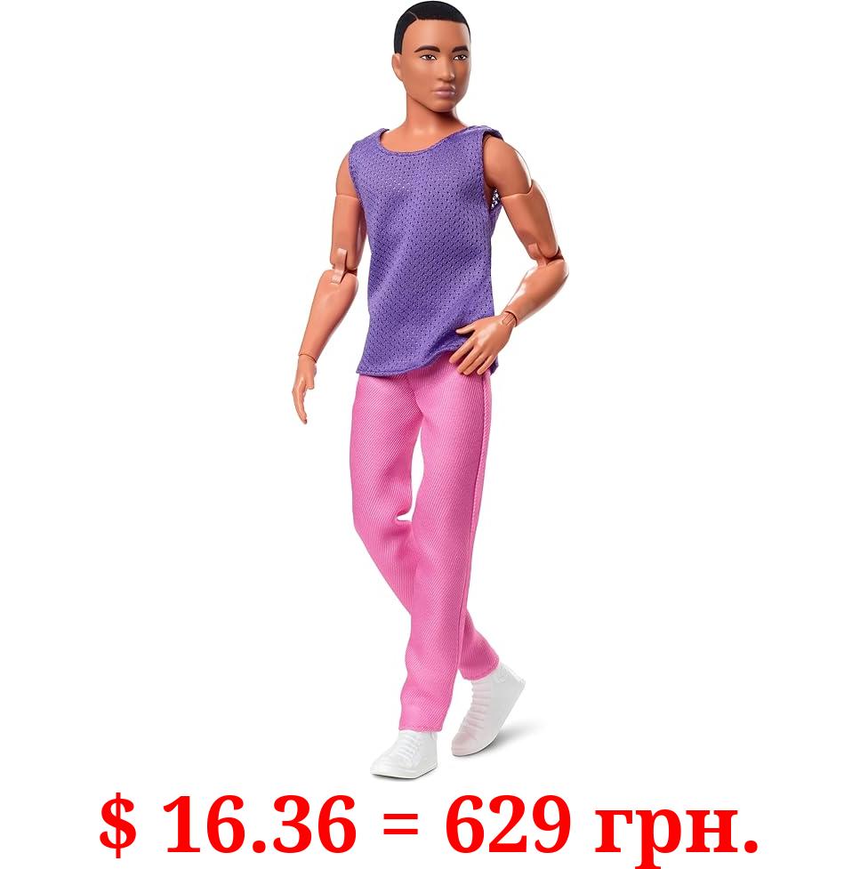 Barbie Looks Ken Doll with Black Hair Dressed in Purple Mesh Top and Pink Trousers, Posable Made to Move Body, 6 years and older