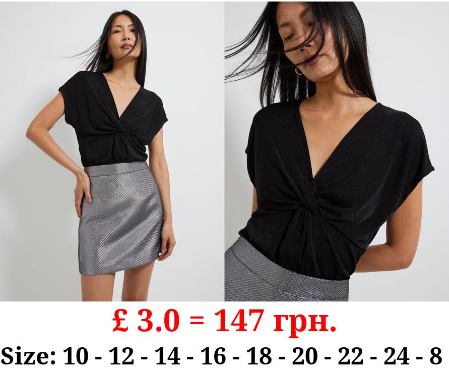 Black Draped Knot Front Top