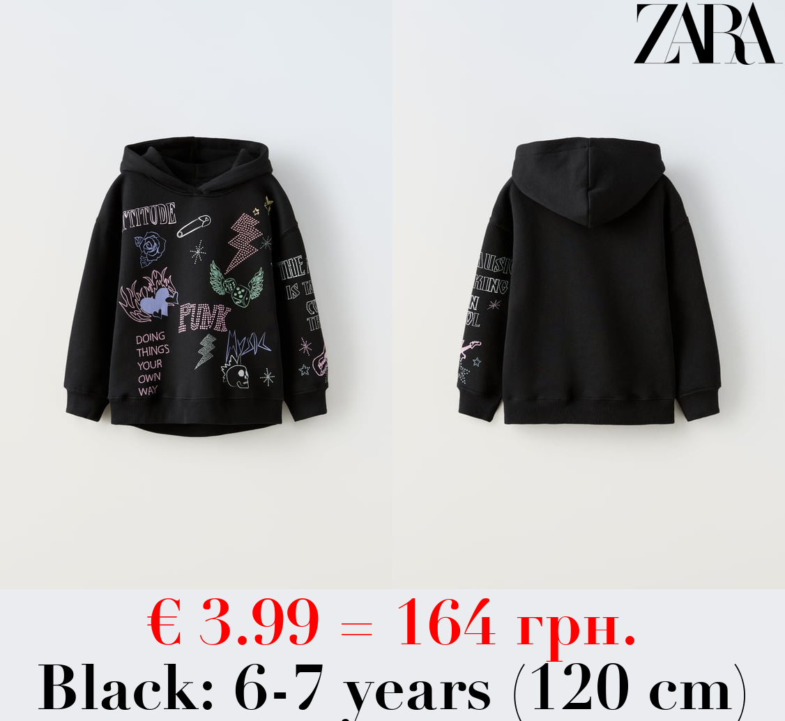 GRAFFITI HOODIE WITH RHINESTONES