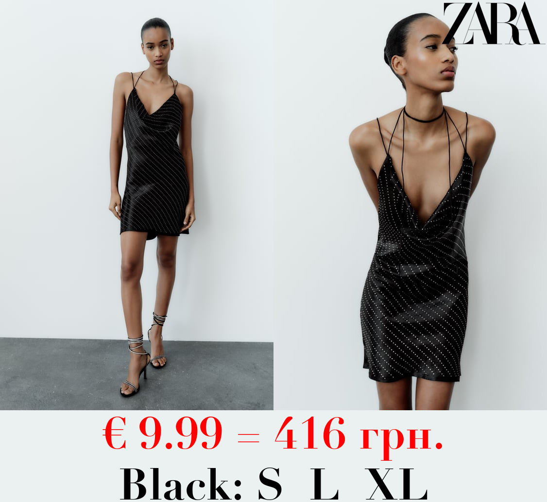 SATIN DRESS WITH RHINESTONE DETAILS