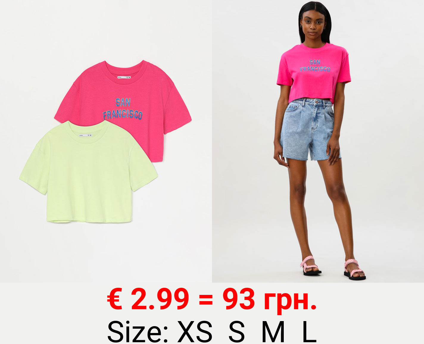 Pack of 2 plain and printed cropped T-shirts.