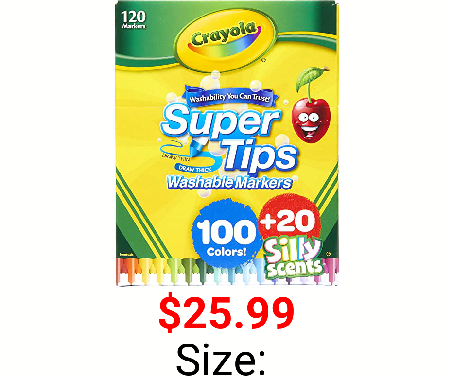 Crayola Super Tips Marker Set, Washable Markers, Assorted Colors, 120Ct