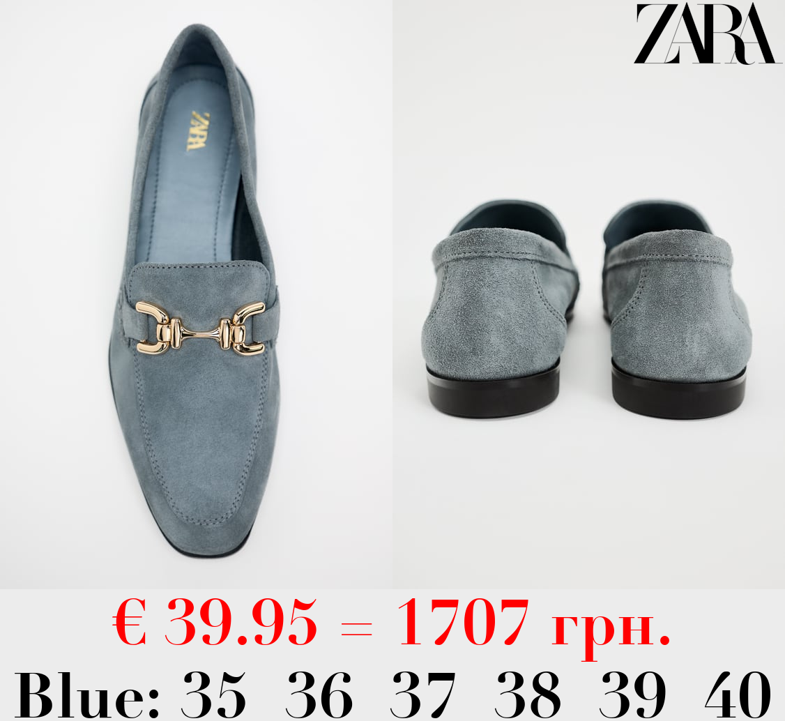 SPLIT LEATHER LOAFERS WITH CHAIN DETAIL