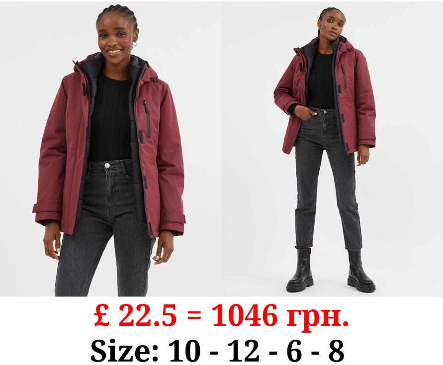 Burgundy Hooded Waterproof 3 in 1 Jacket