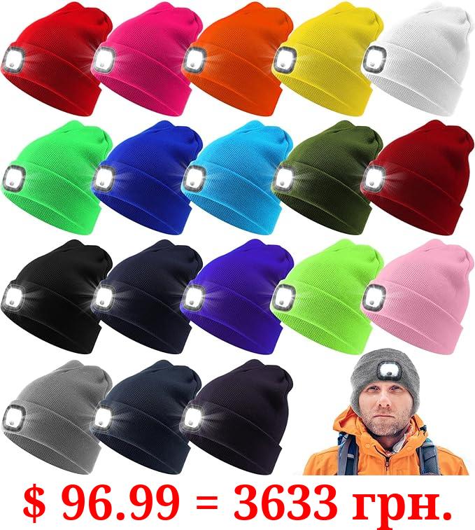 Toulite 36 Pcs Unisex Beanie Hats with Light 4 LED USB Rechargeable Headlamp Flash Mode Hat Flash Hat Clip Light Knitted Hat Beanie with Light for Women Men Running Hunting Camping