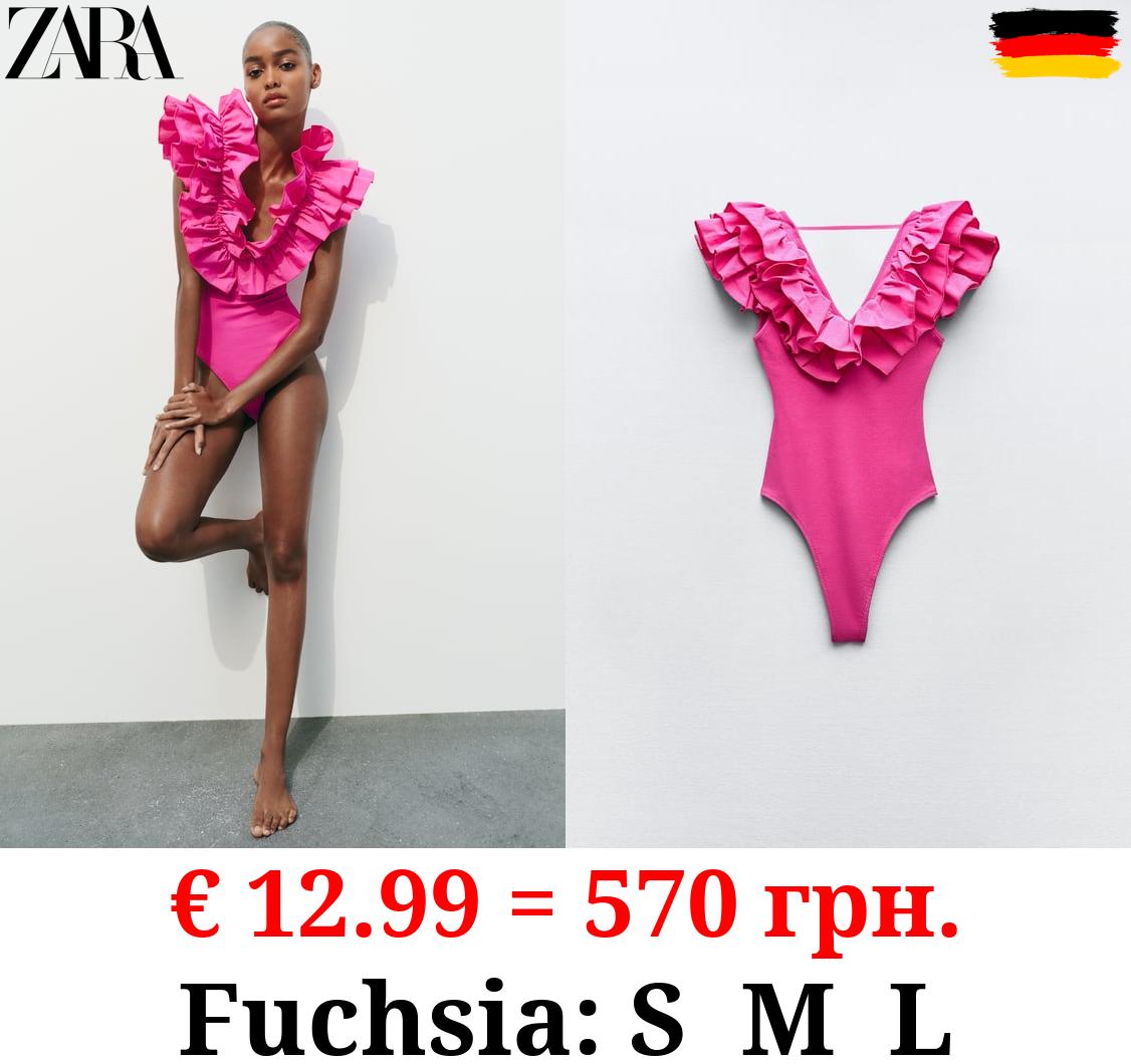 RIBBED BODYSUIT WITH RUFFLES