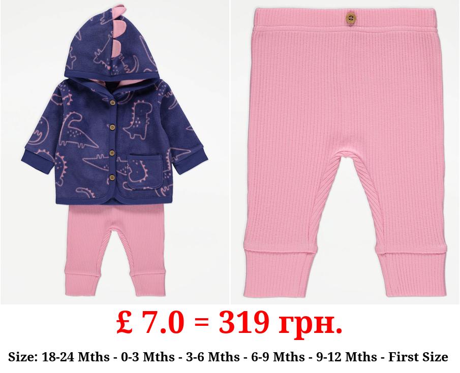 Purple Dinosaur Fleece Jacket and Ribbed Leggings Outfit