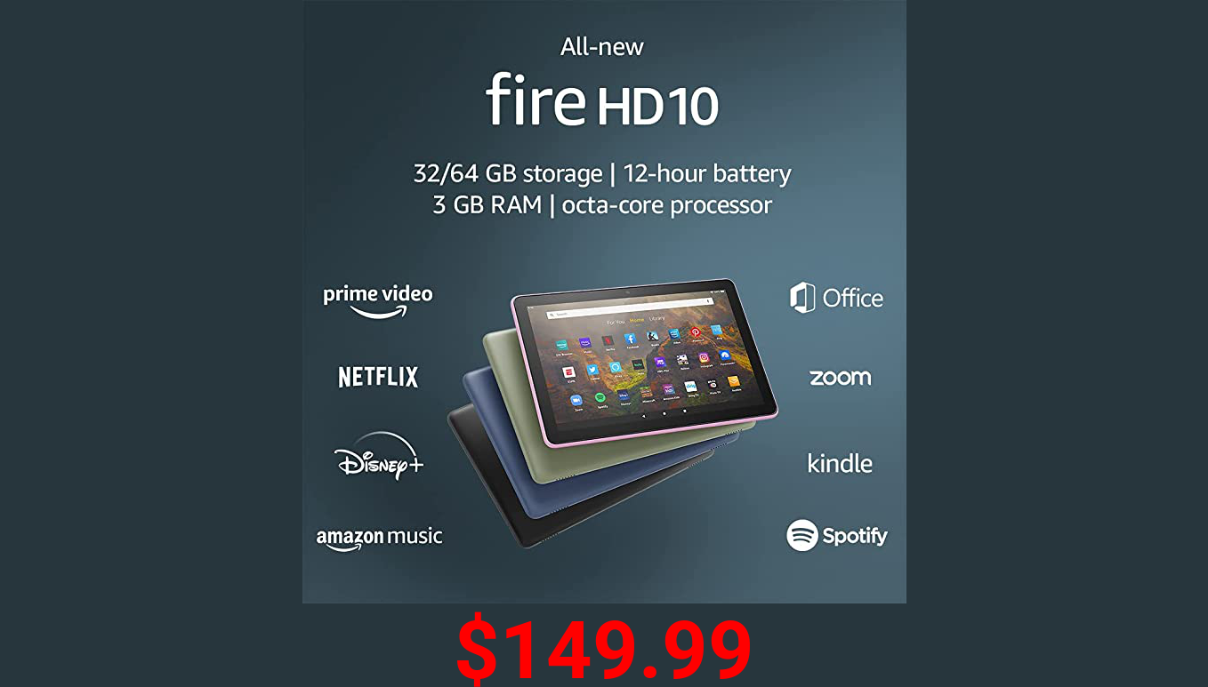 All-new Fire HD 10 tablet, 10.1", 1080p Full HD, 32 GB, latest model (2021 release), Lavender