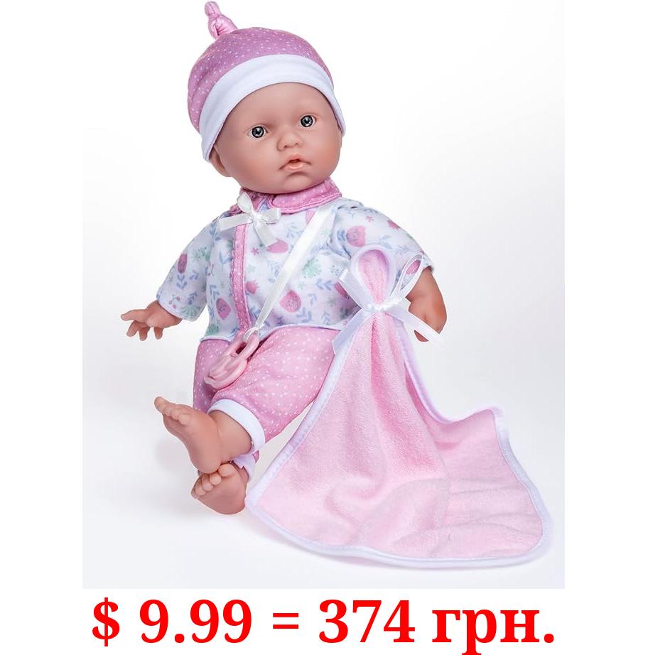 JC Toys La Baby Caucasian 11-inch Small Soft Body Baby Doll La Baby | Washable |Removable White & Pink Floral Outfit w/Hat, Pacifier & Blanket | for Children 12 Months +