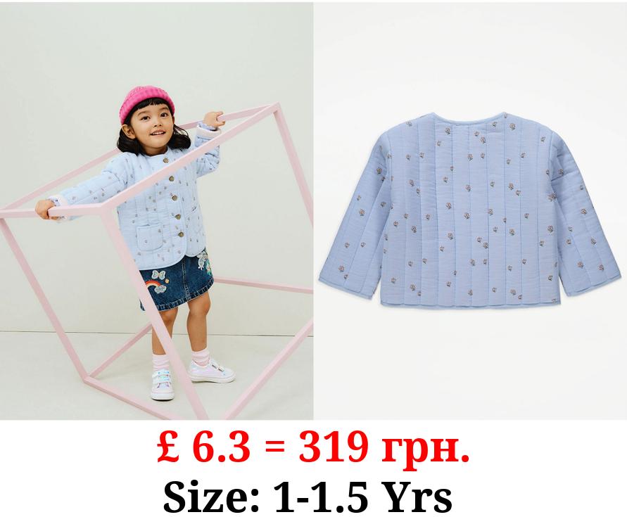 Blue Ditsy Floral Quilted Jacket