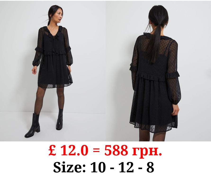 Black Textured Frill Mini Dress