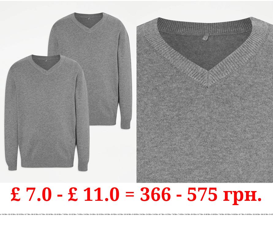 Light Grey Cotton Rich V Neck School Jumper 2 Pack