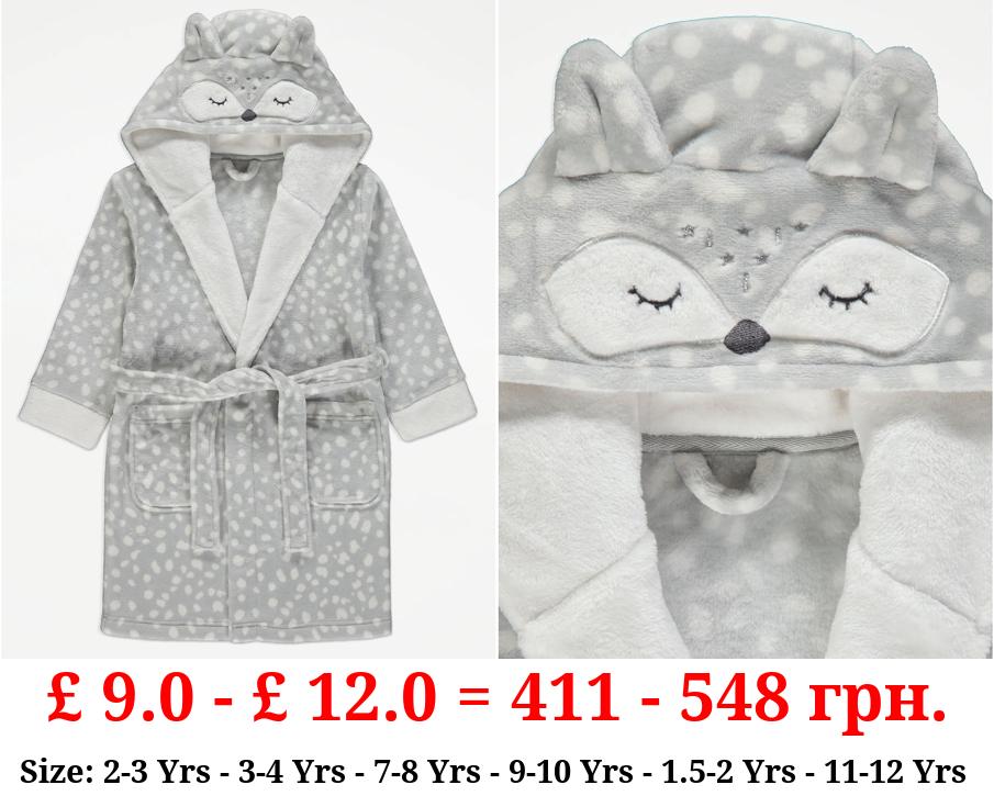 Grey Animal Hooded Dressing Gown