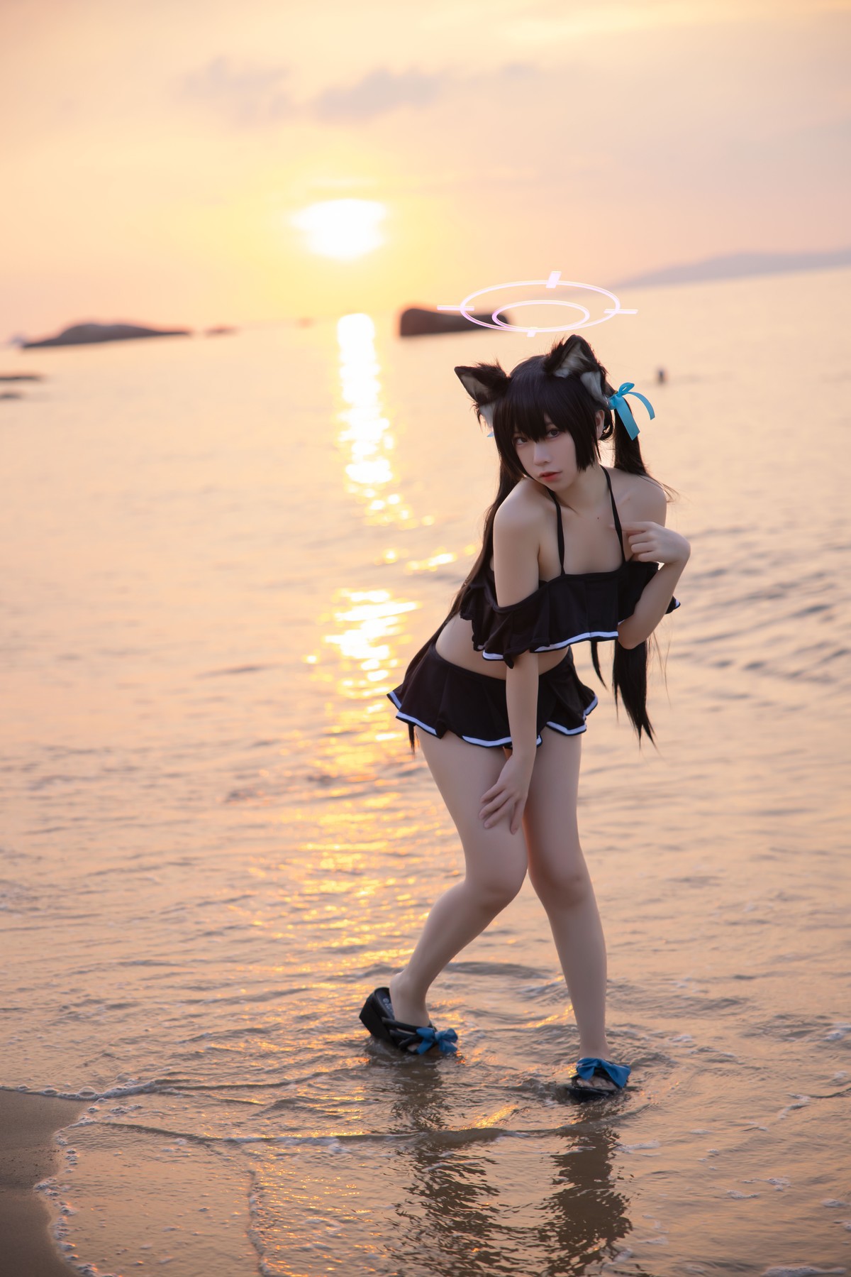 Cosplay G44不会受伤 碧蓝档案 黑見芹香 海边泳装 6