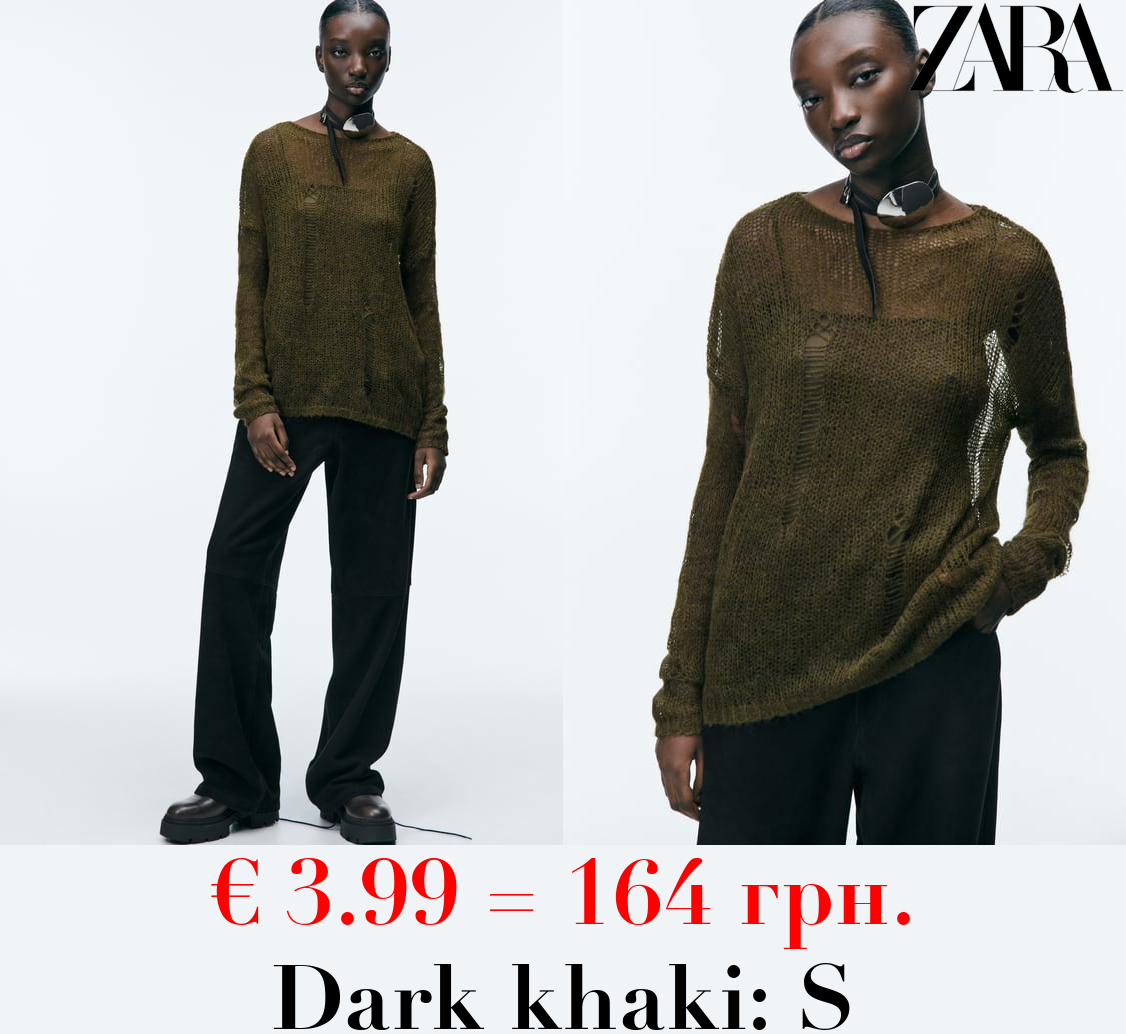 WOOL AND ALPACA BLEND RIPPED KNIT SWEATER