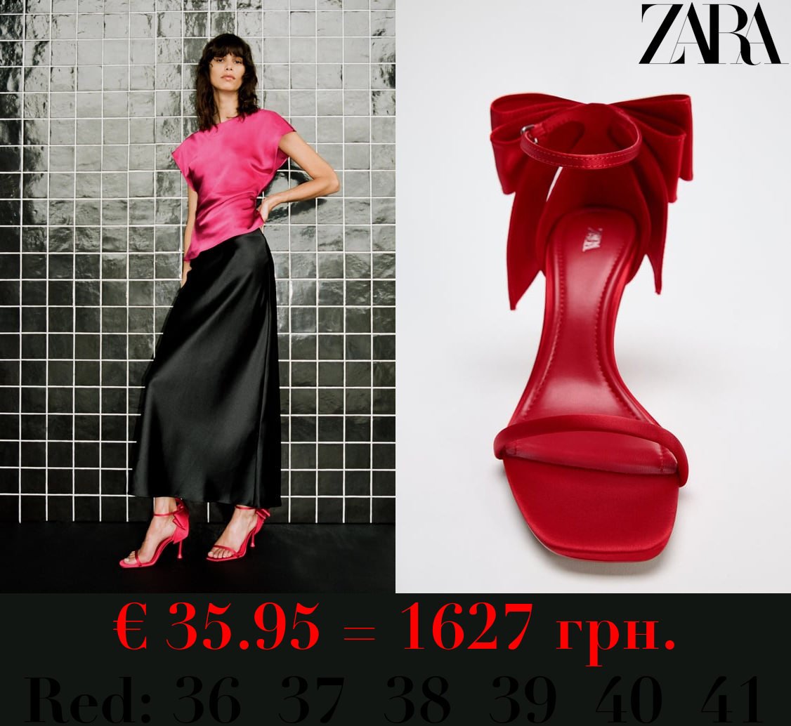 SATIN HIGH-HEEL SANDALS WITH BOW