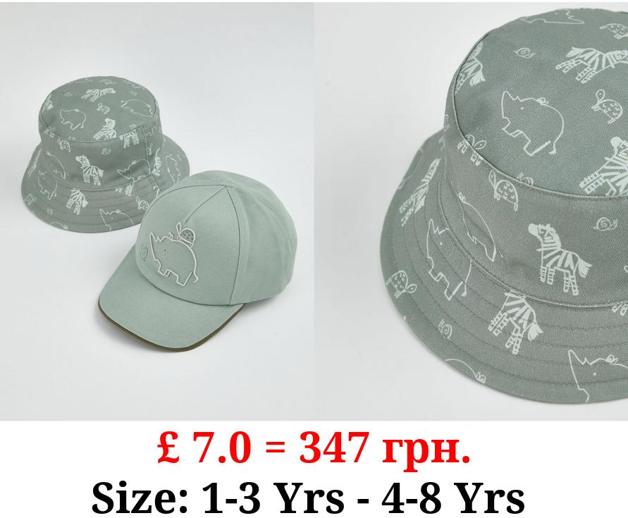Khaki Safari Animal Cap and Bucket Hat Set