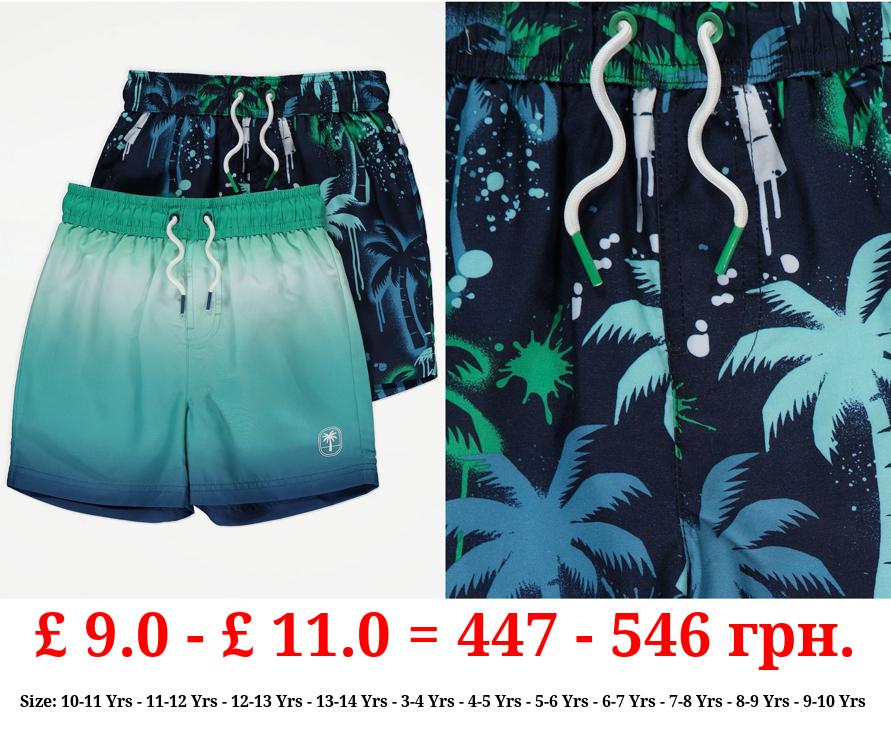 Tie Dye Ombre Palm Tree Swim Shorts 2 Pack