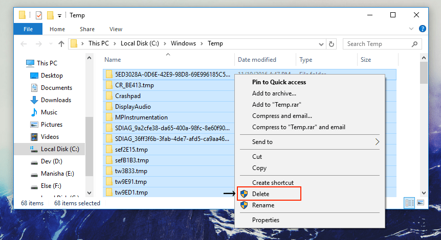 can i delete appdata local temp windows 10