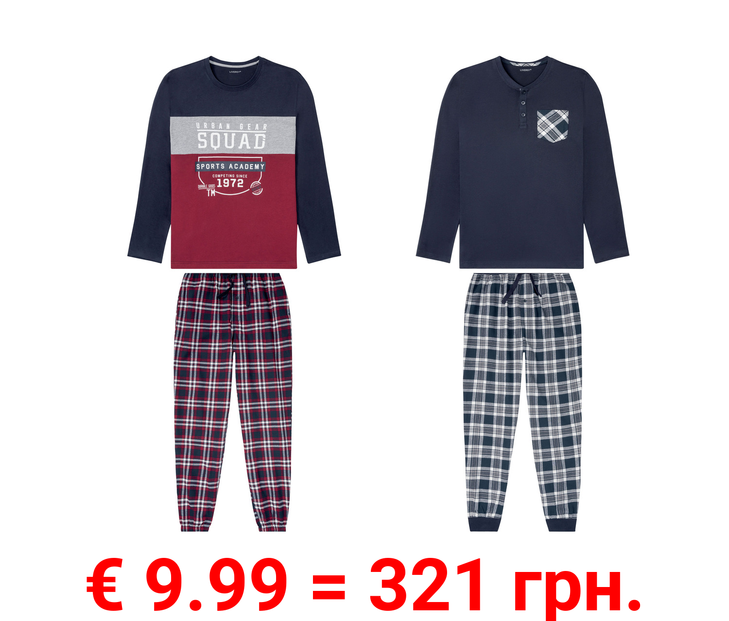 LIVERGY® Herren Pyjama, reine Baumwolle