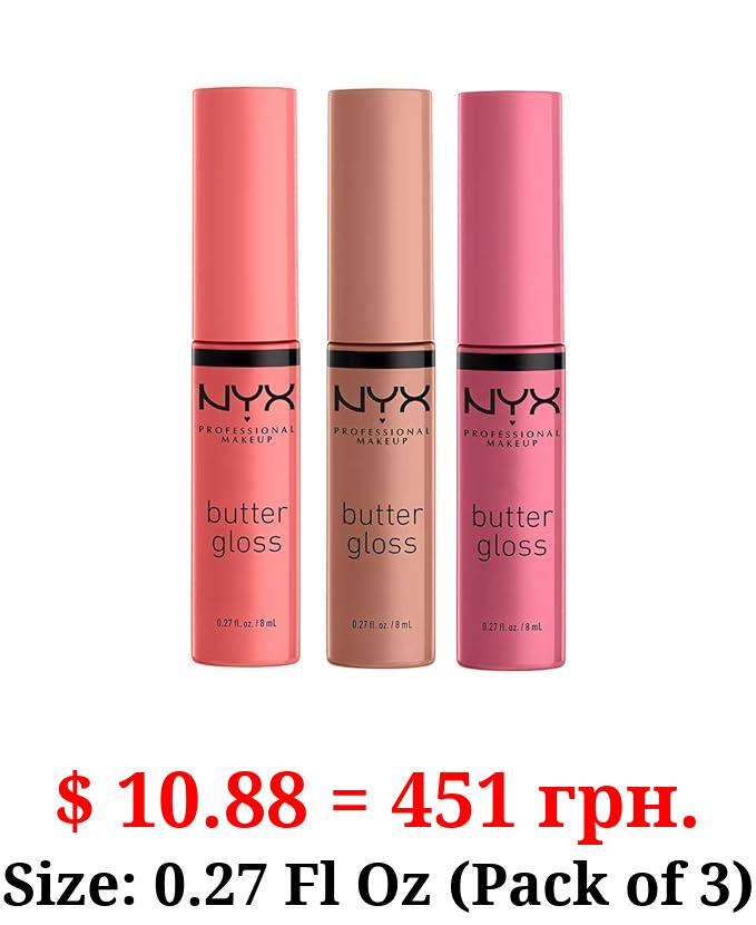 NYX PROFESSIONAL MAKEUP Butter Gloss, Non-Sticky Lip Gloss - Pack Of 3 (Angel Food Cake, Creme Brulee, Madeleine)