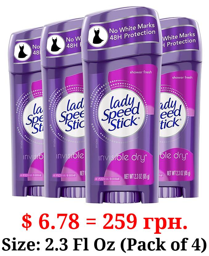Lady Speed Stick Invisible Dry Antiperspirant Deodorant, Shower Fresh, 2.3oz, 4 Pack