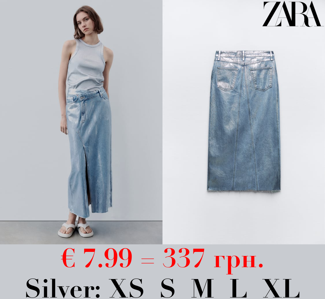 TRF ASYMMETRIC DENIM METALLIC SKIRT