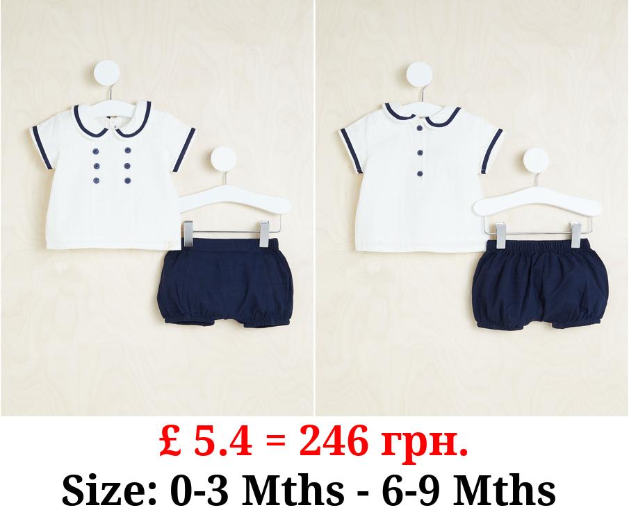 Billie Faiers White Collared Sailor Top and Shorts Outfit