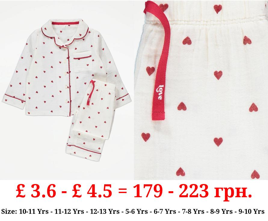 Cream Heart Matching Kids Valentines Shirt Pyjamas