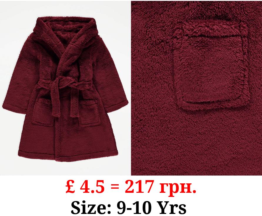 Burgundy Fleece Hooded Dressing Gown