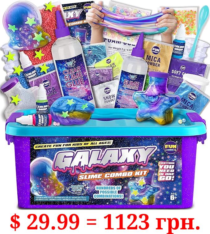Toy Galaxy Slime Kit for Boys Girls 10-12, FunKidz Ultimate Fluffy Slime Making Kit for Kids Ages 8-10 D.I.Y. Glow, Galactic, Fun Slime Gifts