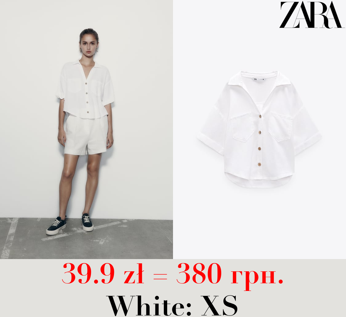 LINEN AND VISCOSE BLEND CROPPED SHIRT